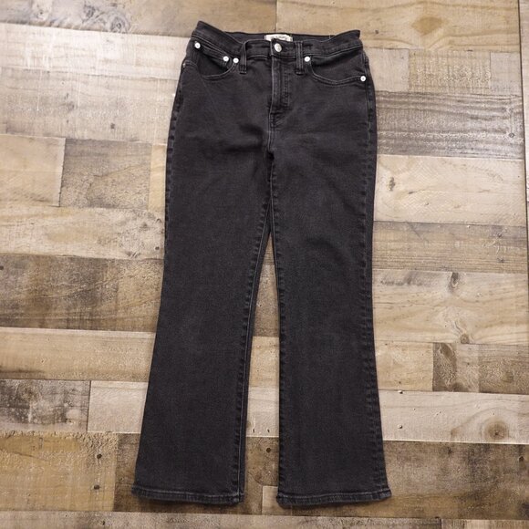 Madewell Mid-Rise Kick Out Jeans Women’s 27 Black Washed Stretch Denim 27” - Picture 1 of 12
